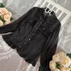 Blouses pour femmes Vintage gothique élégant Lolita Blouse femmes dentelle douce maille col montant chemises haut Girly Harajuku croix arc à manches longues