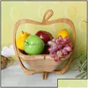 Storage Baskets Wooden Vegetable Basket With Handle Apple Shape Fruit Foldable Eco Friendly Skep Fashion Top Quality 16Ad B Drop Del Dhuhi