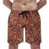 Shorts Masculino Floral Paisley Board Roxo E Laranja Calças de Praia Confortáveis Lazer Tamanho Grande Calção de Banho Masculino