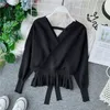 Women's Sweaters Women And Pullovers 2023 Ladies Tops For Blusas Femininas Elegant Sweater Lace Up Solid White PZ2207