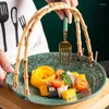 Piatti Piatto in ceramica giapponese vintage con manico in bambù per ristorante Sushi Bar El e placcatura snack