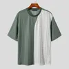 Erkekler Tişörtler Erkekler Gömlek Dantel Patchwork Hollow Out Şeffaf O yakalı kısa kollu tişörtler 2023 Seksi Sokak Giyim Giyim S-5XL Incerun