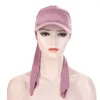 Wide Brim Hats Women Long Tail Head Scarf Wrap Turban Hat Muslim Underscarf Elastic Headband Baseball Cap Classic Sunshade