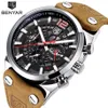 Benyar Chronograph Sport Mens Watches Fashion Brand Military Waterproof Leather Strap Quartz Watch Clock LeLogio Masculino222g