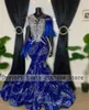 Feestjurken Luxe Sparkly Royal Blue Mermaid Prom 2023 Beads Crystal Feather Tassles Dress Formele Avond