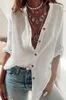 Women's Blouses S-5XL Oversized Autumn Cotton Linen Shirt Fashion Button Up Women Shirts White Casual Loose Tops Solid Sleeve Top Blusa