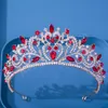 Luxury AB Crystal Flower Tiara Crown For Women Wedding Party Gift Girls Bridal Bride Water Drop Crown Hair Jewelry