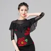 Stage Wear 2023 Latin Dance Blouse Rumba Dancing Top Dames Ballroom Shirt Modern Waltz Fringe Suit Ruffle