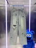 Jeans chauds nouvelle mode jean femmes jeans de designer décontractés lettre jambe large pantalon imprimé évider Zipper vêtements broderie pantalon en denim droit