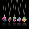 Rainbow Stone Wisiant Naszyjnik Moda Crystal Chakra Naszyjnik Złoty Kolor łańcuch kwarcowy wisiorek dla kobiet prezenty 202Q