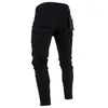 Zemtoo Erkekler Siyah Yırtık Kot Yıkılmış Yıpranmış Pantolon Zipper Dekorasyon Pantolon296t