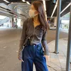 Kobiety bluzy damskie Y2K Crop Tops Koreańskie bluzy dla kobiet tunika nieregularny z kapturem spinowany płaszcz elegancki haft długi rękaw swobodny moda