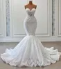 Sexy perles sirène robe De mariée 2023 dentelle Appliques bretelles mariée robe formelle sur mesure sans manches Vestidos De Noiva