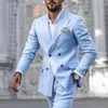 Herrenanzüge Est Design Sky Blue Slim Fit Männer 2023 Neueste Bräutigam Hochzeit Smokedos Kostüm Homme 2 Stück