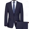 Men's Suits Stretchy Dark Blue Business Navy Men Groom Wedding For Costume Homme Mens Suit Set Standard