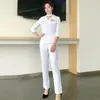 Women's Two Piece Pants Beauty Salon Women Workwear Sets Sauna Foot Bath V Neck Uniform Suits Spa Massage Female Solid Color Working