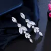 Brincos pendentes ThreeGraces Sparkling Marquise Cut Zircônia cúbica cor prata Gota de folha longa para mulheres Jóias chiques para festas E1280