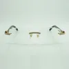 Neue Moissanit-Diamant-Buffs-Brille 3524015 für Männer und Frauen mit schwarzen, gemischten Bufflo-Horn-Beinen und klaren Gläsern, Größe: 57-18-140 mm