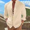 Camicie casual da uomo in cotone vintage in lino a maniche lunghe Street Wear camicia tinta unita con bottoni da bavero per camicetta da uomo da vacanza