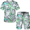 Fatos de treino masculinos Camisetas com estampa de caveira 3D Ternos de verão Cartoon Harajuku Roupas infantis Feminino Casuais Tops com decote em O Shorts Conjuntos de 2 peças