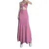 Casual klänningar Kvinnor Sling Bodycon A-Line Long Dress Summer Spaghetti Rems Hollowed Solid Color Swing for Party