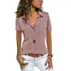 Women's Blouses Autumn Woman Pocket Office Blouse Plus Size Lapel Long Sleeve Slim Buttons Shirt Ladies Black Pink Femininas Tops S-8XL