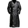 Kurtki męskie Spring Black Long Pu Skórzany płaszcz kurtka dla mężczyzn Vintage steampunk gotycki płaszcz niemiecki oficer wojskowy