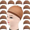 Wig Caps 12pcs/Lot Wig Caps for Lace Front Wig Stretchy Nylon Stocking Caps Elastic Dome Cap Thin Comfortable Liner Mesh Dark Brown 230729