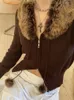 レディースジャケットY2Kグランジファーニットダブルジッパービンテージクロップコート女性ハラジュク美的かわいいシックジャンパー韓国衣装230728