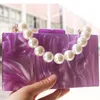 Evening Bags Pearl marble purple mirror inside acrylic clasp women shoulder handbag party beach summer girl lady evening box day clutches 230728