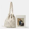 Evening Bags BXX Fashion Hand knitting Cotton Bucket Shape Single Shoulder Bag Leisure Beige Portable Trendy White Handbags 2023 8CY364 230729