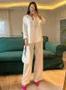 Kvinnors tvåbitar byxor Autumn Shirt och långa kostymer 2 Set Women Sleeve Blus Wide Leg Casual Gul Summer Outfits 2023