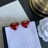 Luxury Brand Designers Letters Stud Brass Copper Geometric Red Heart Gem Earrings Women Crystal Rhinestone Earring Wedding Jewerlry 01