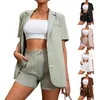 Women's Tracksuits 2023 Summer Suit Set Solid Color Coat High Waist Shorts Two Piece Female And Lady Fashion Casual Office Clothing