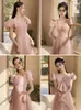 Ropa étnica Yourqipao Vestido rosa de dama de honor 2023 Cheongsams chinos Kimono Vestidos de noche para mujer Falda formal para boda tradicional