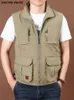 Men's Vests Men's Thin Tooling Loose Quick Drying Vest Men's Outdoor Sports Coat Multi Pocket Stand Collar Vest Spring Camping Fishing Vest 230729