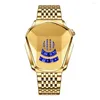 Wristwatches Fashionable Golden Steel Strap Men's Quartz Watch Waterproof Mirror Shine Wristwatch For Dress Birthday Gift