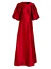 袖の中東のa-line o-neck plets floolength zipper back robe de soiree for women for soireとレトロな長い赤いタフタイブニングドレス