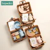 Ensembles cadeaux Popoobo bébé Silicone arc-en-ciel empileur jouet bébé alimentation vaisselle boîte ensemble bébé naissance Vintage boîte 230728