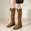 Bottes Western Cowboy boot été bottes minces femme tête pointue talon moyen pas plus que le genou rétro bottes à talons épais à talons hauts 230728