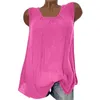 Women's Tanks Ladies Linen Sleeveless Round Neck All Loose Type Solid Color Casual Vest Top