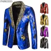 Erkek Suit Blazers lüks kraliyet mavisi payet parıltı blazer ceket erkek çiçek yaka 2 renk dönüşüm blazers erkek gece kulübü sahne şarkıcıları custmes 230729