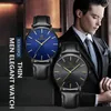 Armbandsur 2023 Ultratin Men's Watch Luxury Blue Round Dial Business Simple Man Watches Leather Strap For Student Clock Relogios