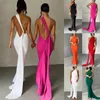 Casual klänningar kvinnor sexig rygglös klänning bodycon ärmlös öppen rygg maxi går ut elegant fest cocktail länge