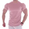 Ternos masculinos A2260 Camiseta de ginástica masculina de manga curta casual em branco slim T-shirt masculina de fitness musculação Workout Tee Tops roupas de verão