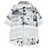 メンズカジュアルシャツ夏の男性ボタンハワイアンヒップホップグラフィックレタープリントハワイビーチシャツブラウスストリートウェアファッションアロハ