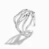 2023 S925 Sterling Silver Silver Men and Women's Rings غير منتظمة ، ورقة صخور صخرية غير منتظمة.