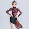 Stage Wear Long Sleeved Latin Dance Clothing Leopard Lips Printed Top Skirt For Girls Performance Costume SL8751