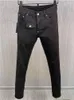 Jeans pour hommes Fashion Trend High Street Punk Style Black Denim Fabric Pants Slim Fit Casual 9888 #