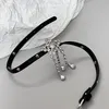Choker Amorcomeフルラインストーンタッセル星女性のためのネックレスブラックカラー調整可能な革の鎖骨襟ウェディングジュエリー